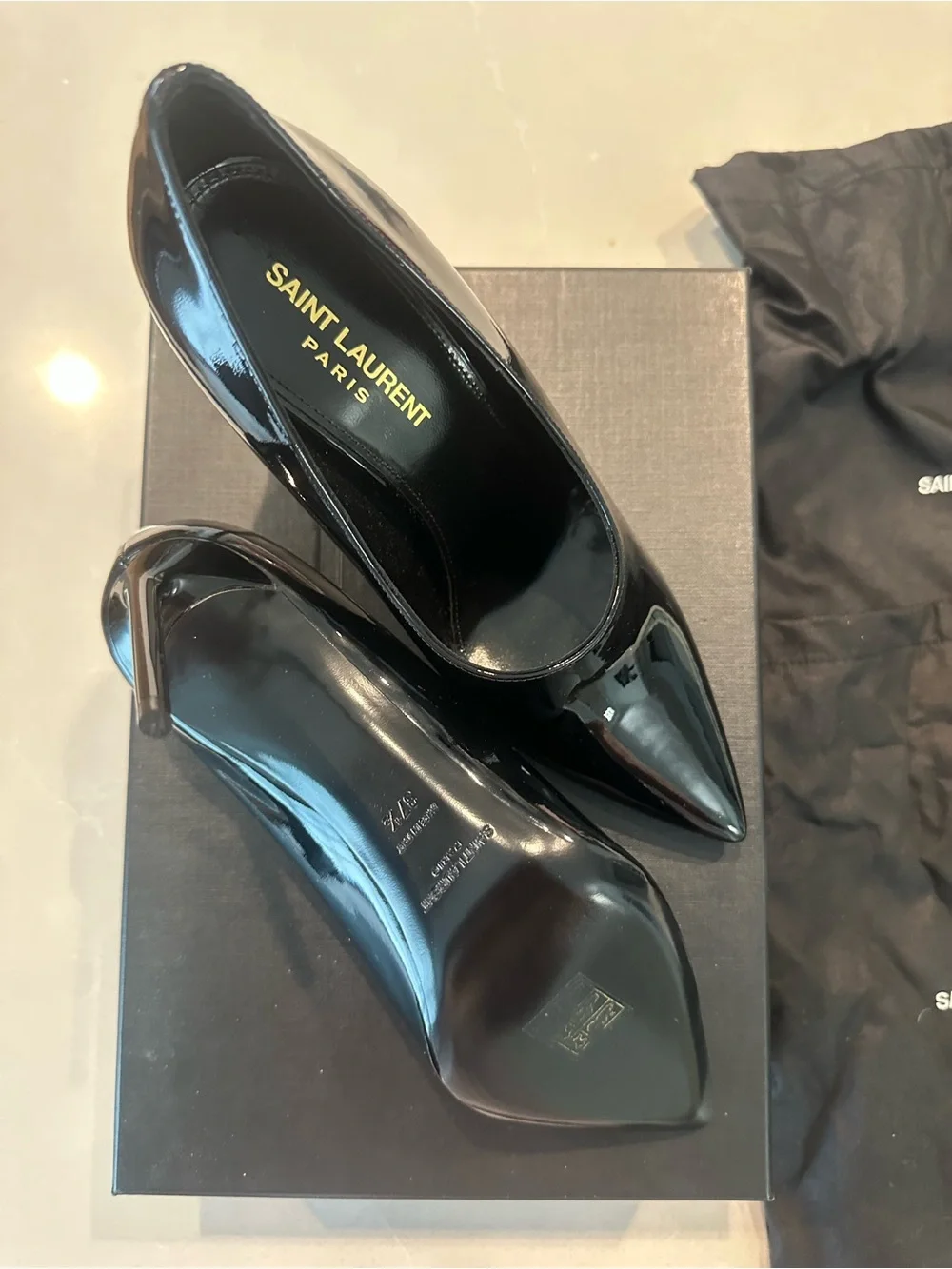 Saint Laurent Teddy Black Patent Pointed-Toe Stiletto Pump - Women - Picture 4 of 9